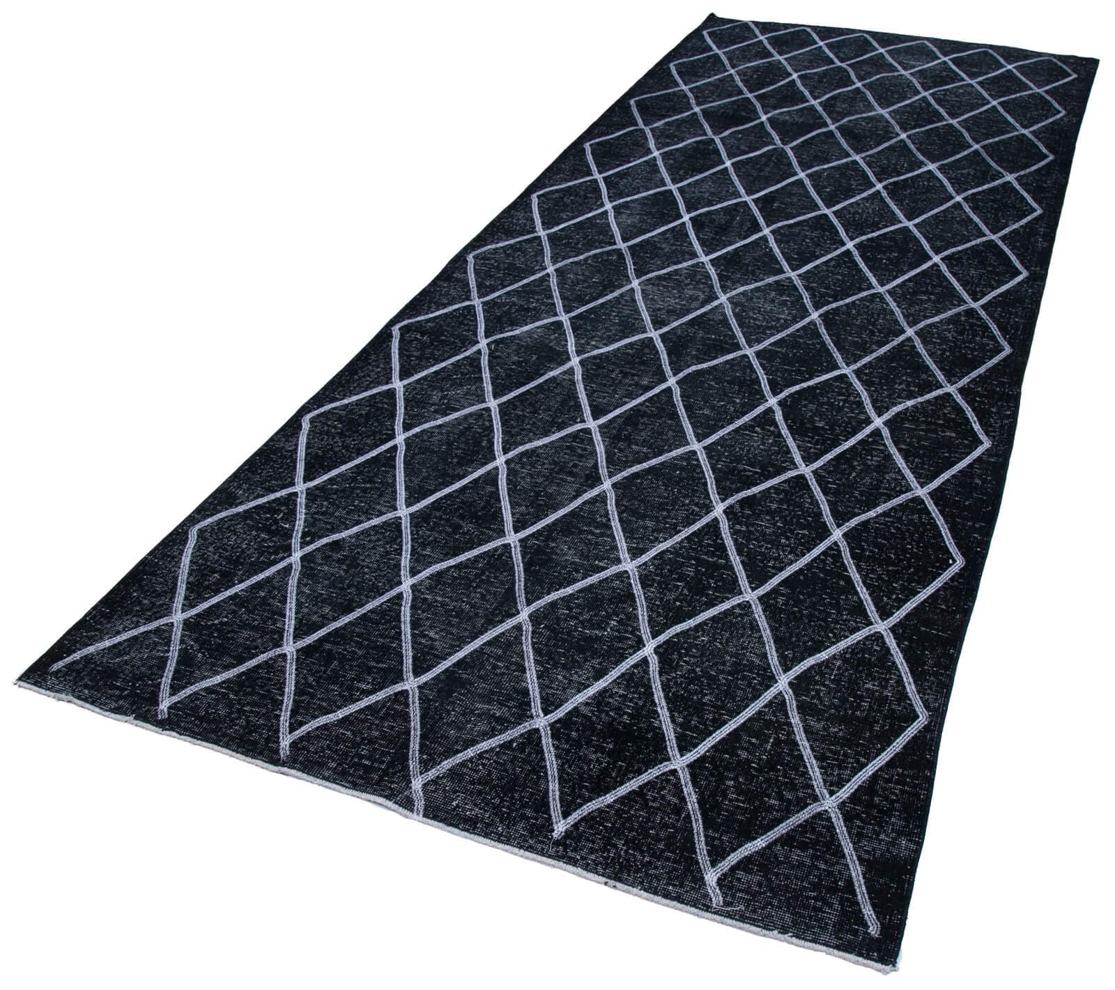 49 x 129 - 145 x 388 Cm Geometric Carpet Black Geometric Bohemian Wool Cotton Handmade Handknotted Vintage
