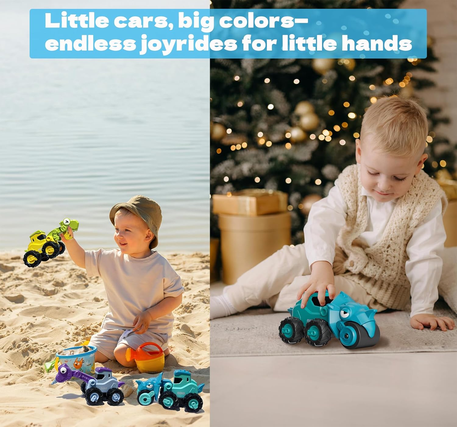Press and Go Car Toys Push Go Friction Vehicle Toys 18-36 Months Dinosaur Construction Car Set for 2-6 Year Old Toddlers Boys Girls Kids, Dino Racing Brithday Gift Party Favors Toy