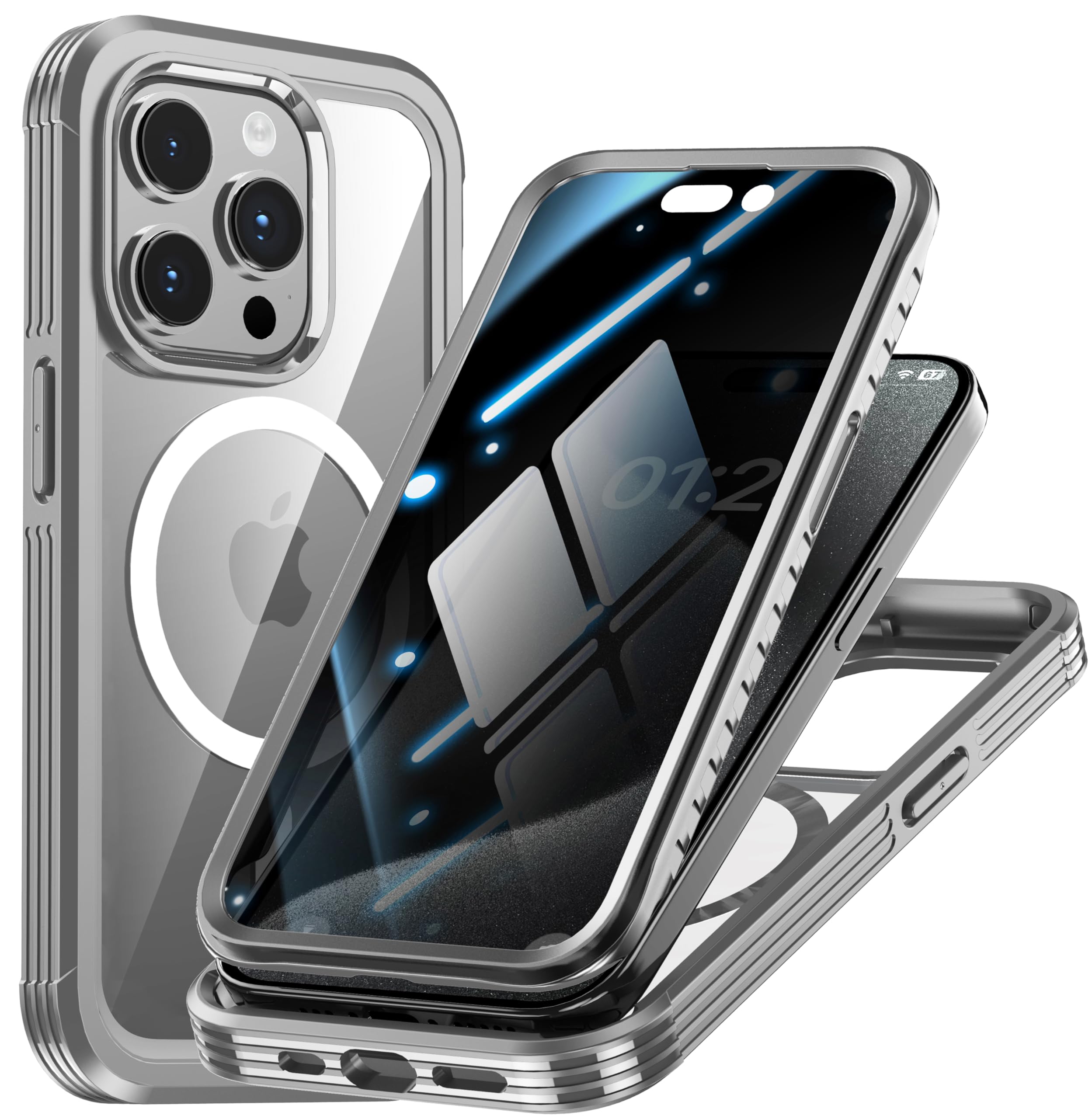 Magnetic Case for iPhone 15 Pro Max with Privacy Screen Protector [Military Grade Protection] [Compatible with MagSafe] Anti Peep Soft Edge Double