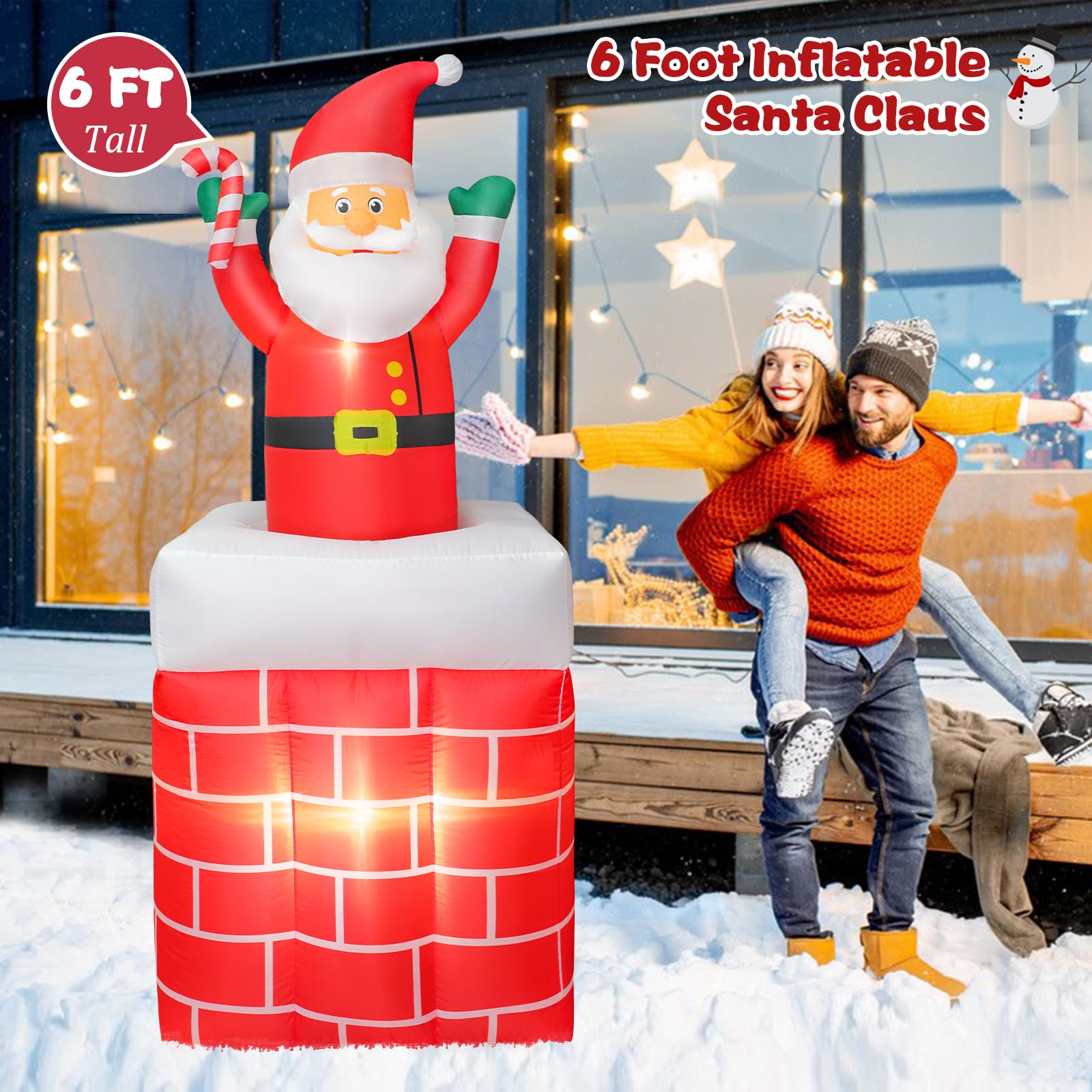 180CM Père Noël Gonflable avec Lumières LED Décoration Modulable | Décoration de Noël Extérieure Père Noël avec lumières LED pour jardin, balcon ou cour