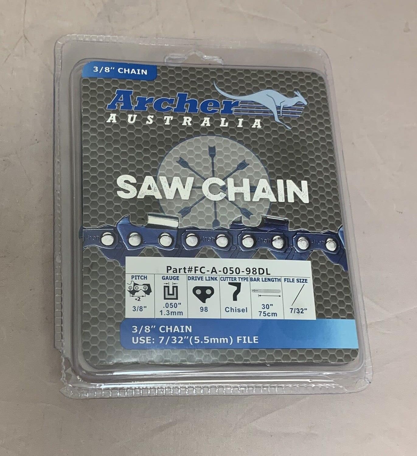 Archer 30" Chainsaw Chain Full Chisel 3/8" Pitch .050 Gauge 98DL Drive Links