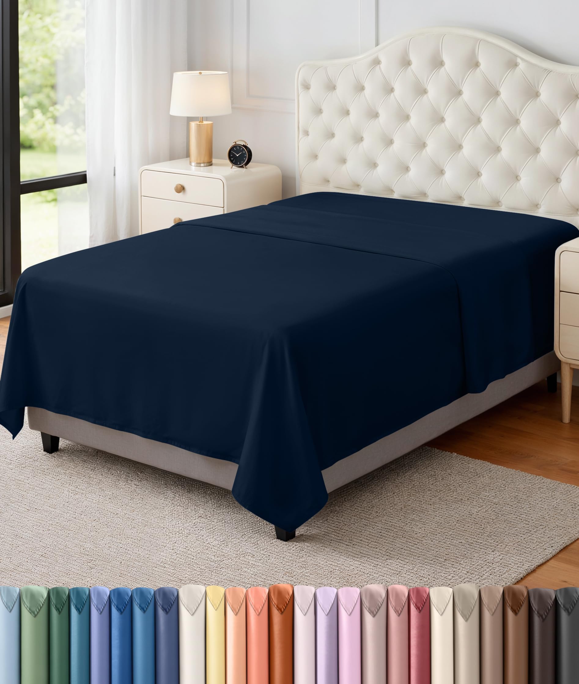 Utopia Bedding Flat Sheet - 1 Pack (Twin, Navy)- Soft Brushed Microfiber Fabric - Shrinkage & Fade Resistant Top Sheet - Easy Care Bed Sheet