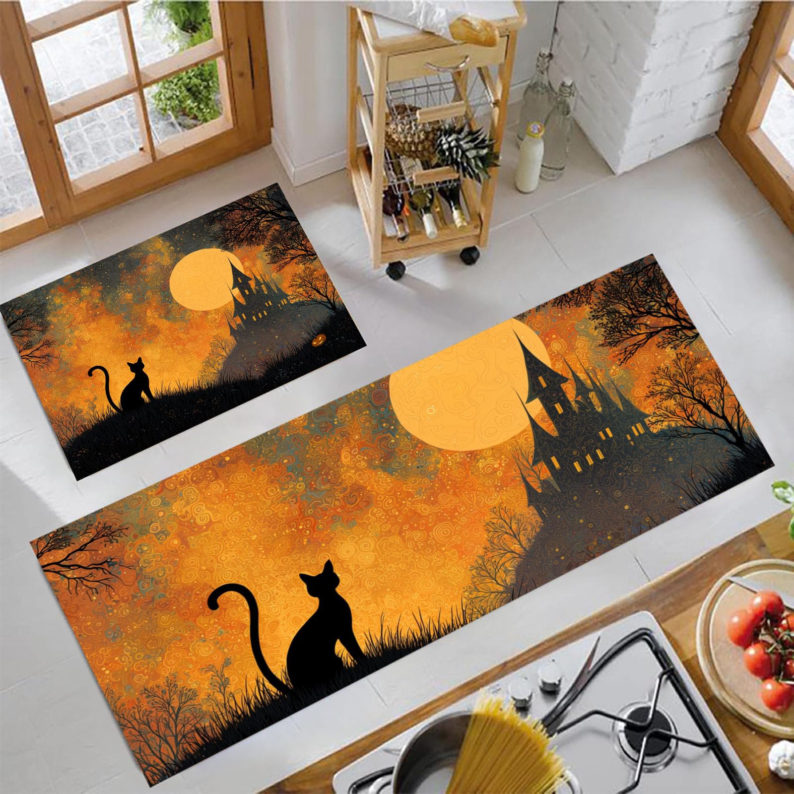 Tapis de cuisine chat noir absorbant entree interieur 43x150