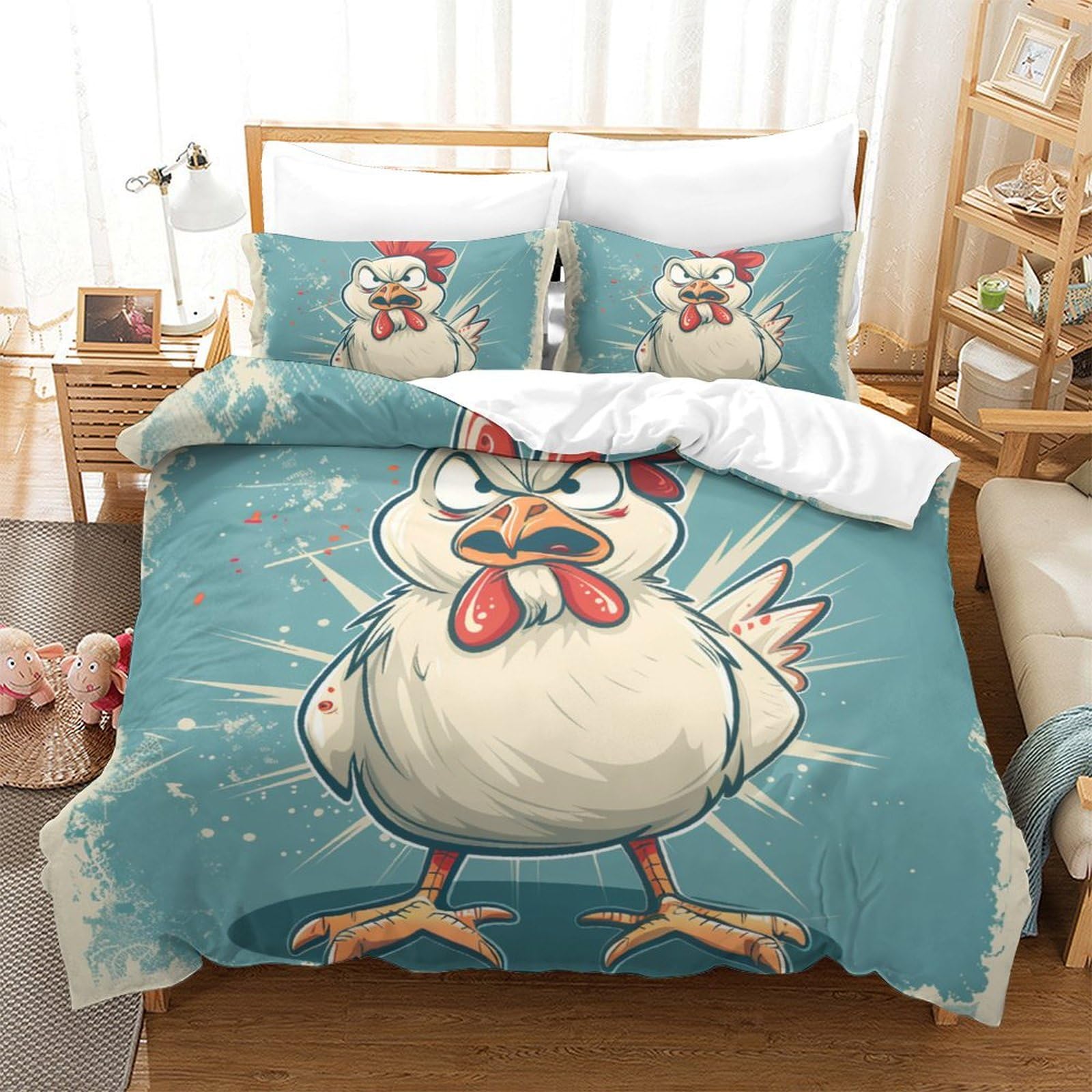 Housse de couette coq 3D zippée : fini la couette qui glisse en King size