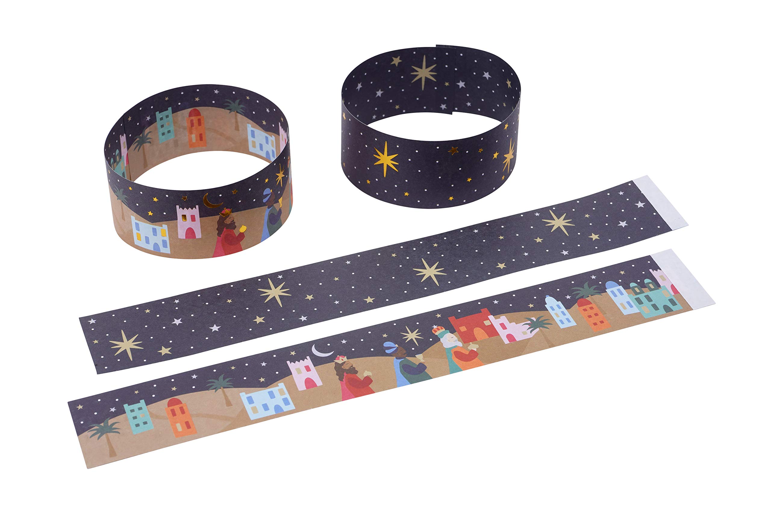 Weihnachtsdekoration 100 Stück Krippenmotiv mit goldenen Details | 5 Meter | selbstklebende Retro Papierketten Girlande | Weihnachtsdekoration | Home Activity Basteln | GB05486