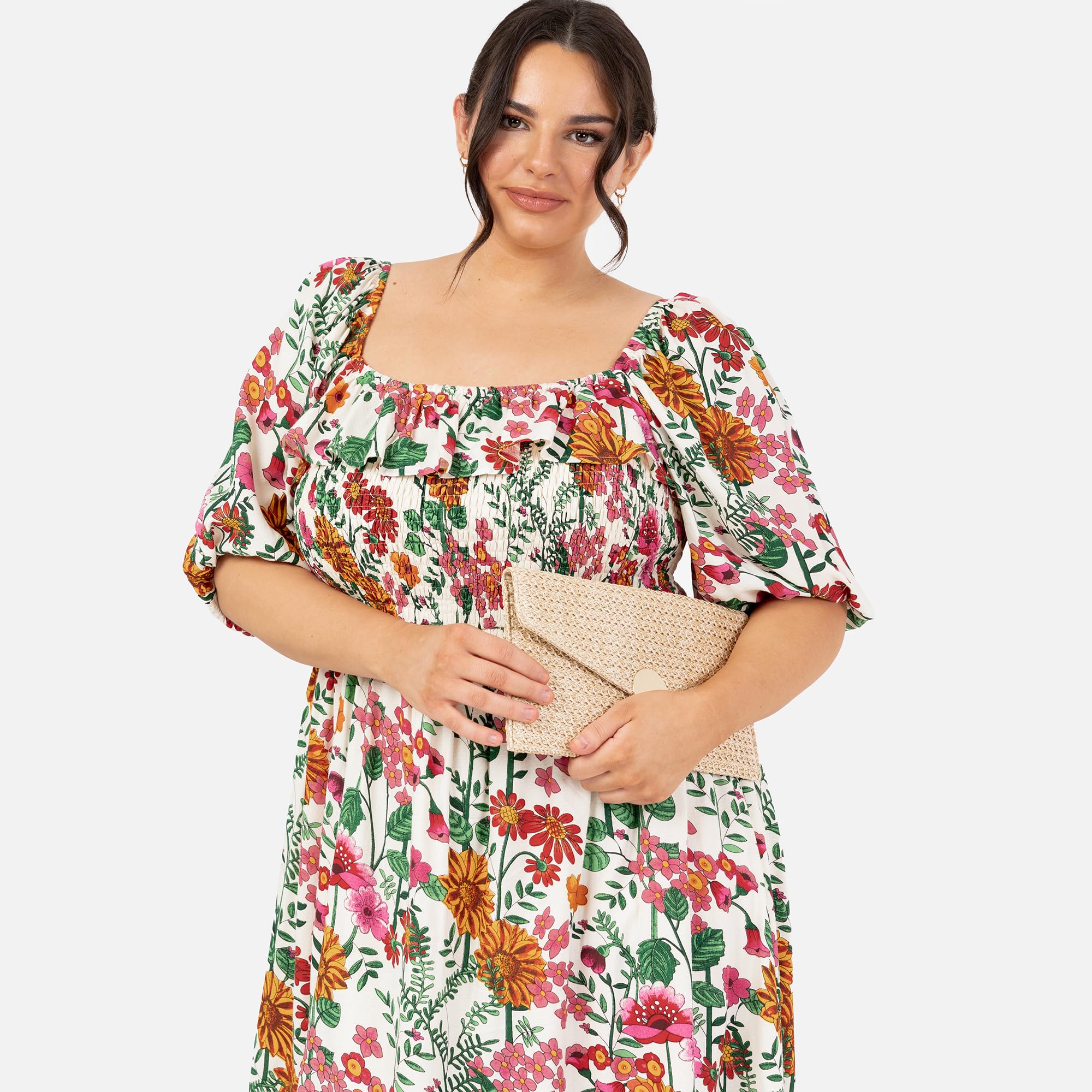 Lovedrobe Abito da Donna A Maniche Corte, Scollo Rotondo, con Frill, Linea A-Line, Estiva, Smock NAN
