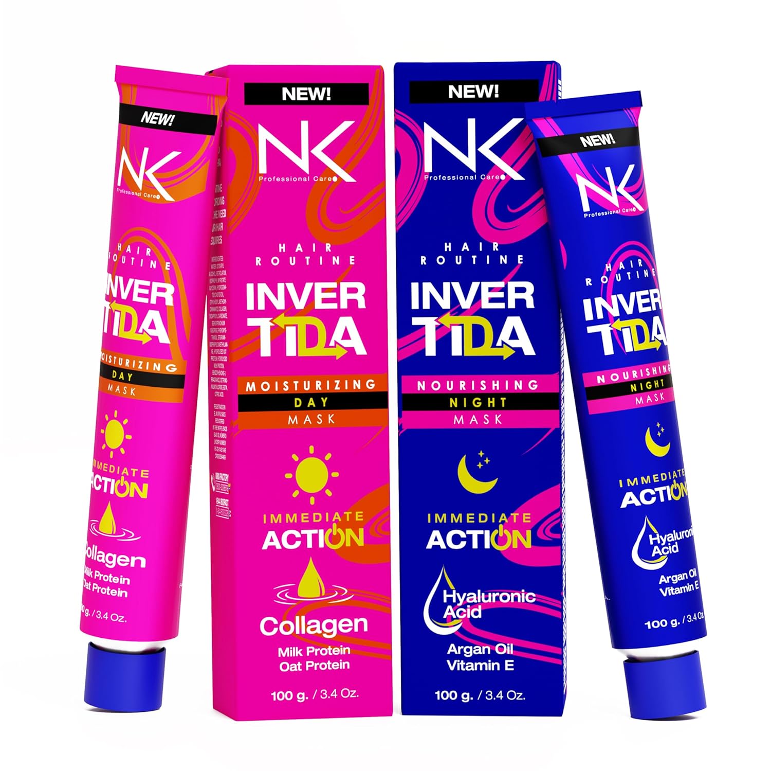 NK Nourishing Hair Mask Kit – Argan Oil, Hyaluronic Acid, Vitamin E + Collagen, Milk Protein & Oat; Frizz Control, Heat Protectant, Repair, Smooth Hydrated Strong Hair 100 g Each - Image 2