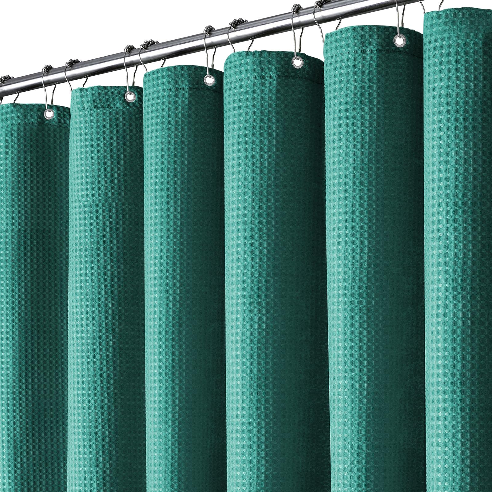 BTTN Seaweed Green Waffle Shower Curtain, Weighted Mould Proof Resistant Fabric Shower Curtains, Heavy Duty Waterproof Washable Thick Cloth Shower Curtain Set with 12 Plastic Hooks(182 x 182cm Drop)