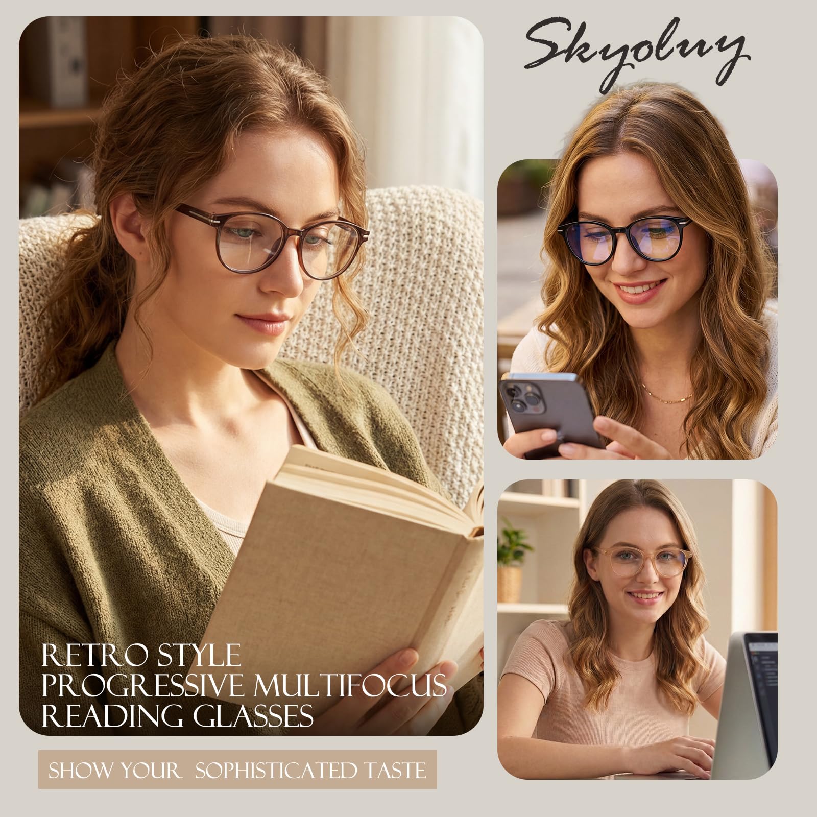 2 x Gafas de Lectura Progresiva Multienfoque para Mujeres Lector de Ordenador Luz Azul Retro