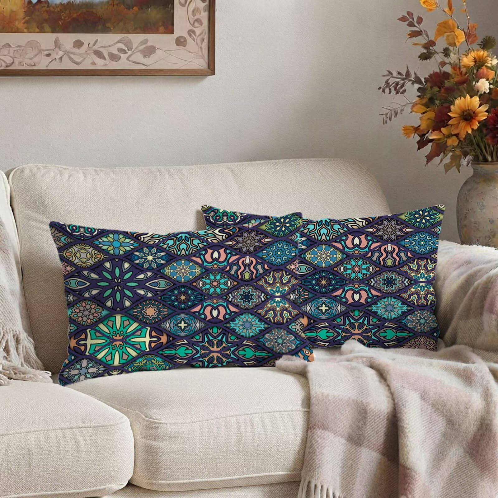 Poszewki na poduszki na sofę 60 x 80 cm zestaw 2 retro poszewki na poduszki