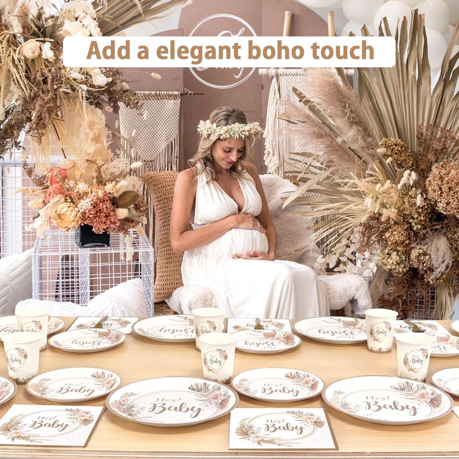 41-teiliges Boho Babyparty-Dekoset: Teller, Servietten & Tischdecke Mit Blumenmuster, Für Mädchen & Jungen