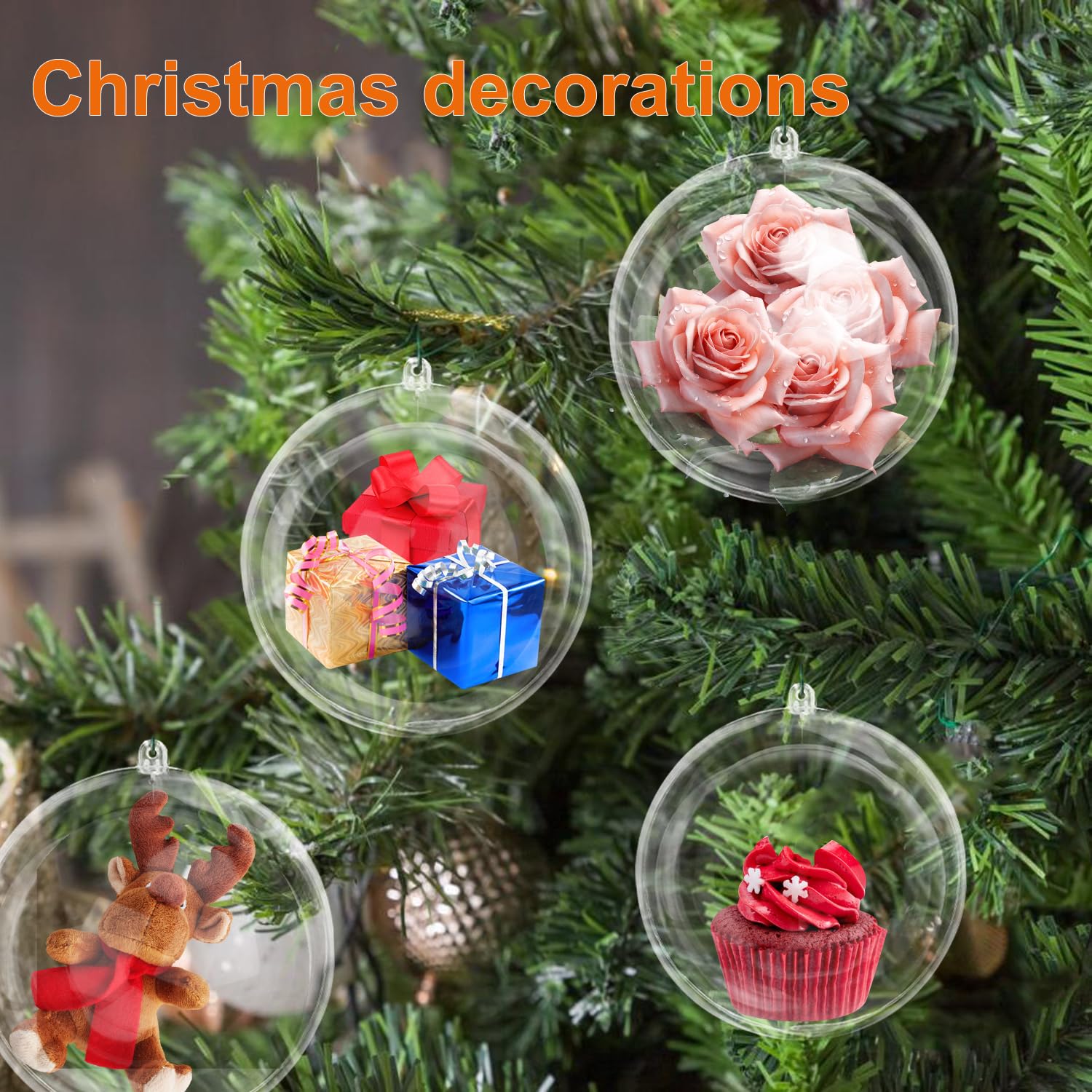 39 Stück 10,2 cm klare Acryl-Kugeln, befüllbare Weihnachtskugeln, Acryl-Ornamente, Kugel für Weihnachten, Feiertage, Hochzeiten, Partys und Heimdekoration