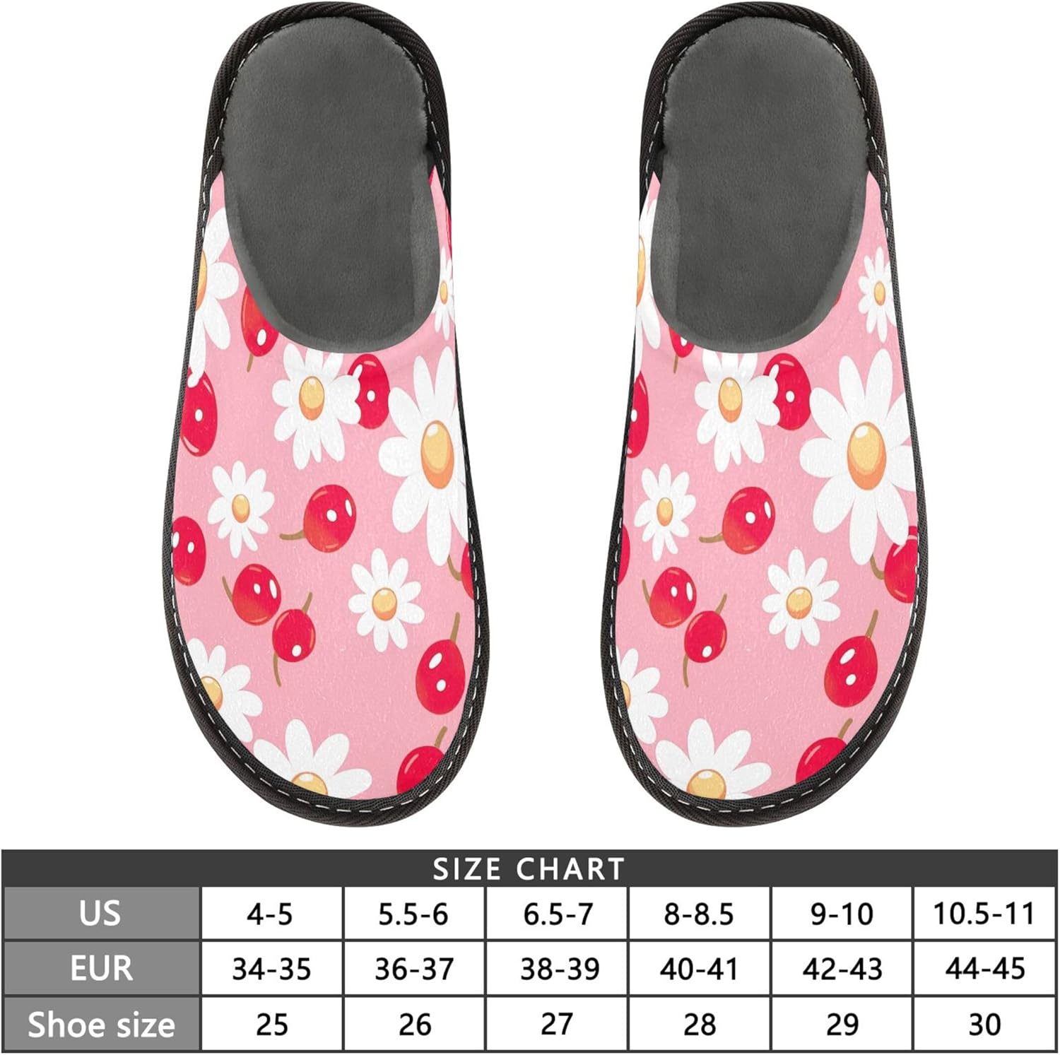 Daisy Flower Cherry House Slippers – Cozy Fuzzy Slippers for Guests, Washable & Disposable, Perfect for Shoeless Home, Spa & Hotel Use A110823