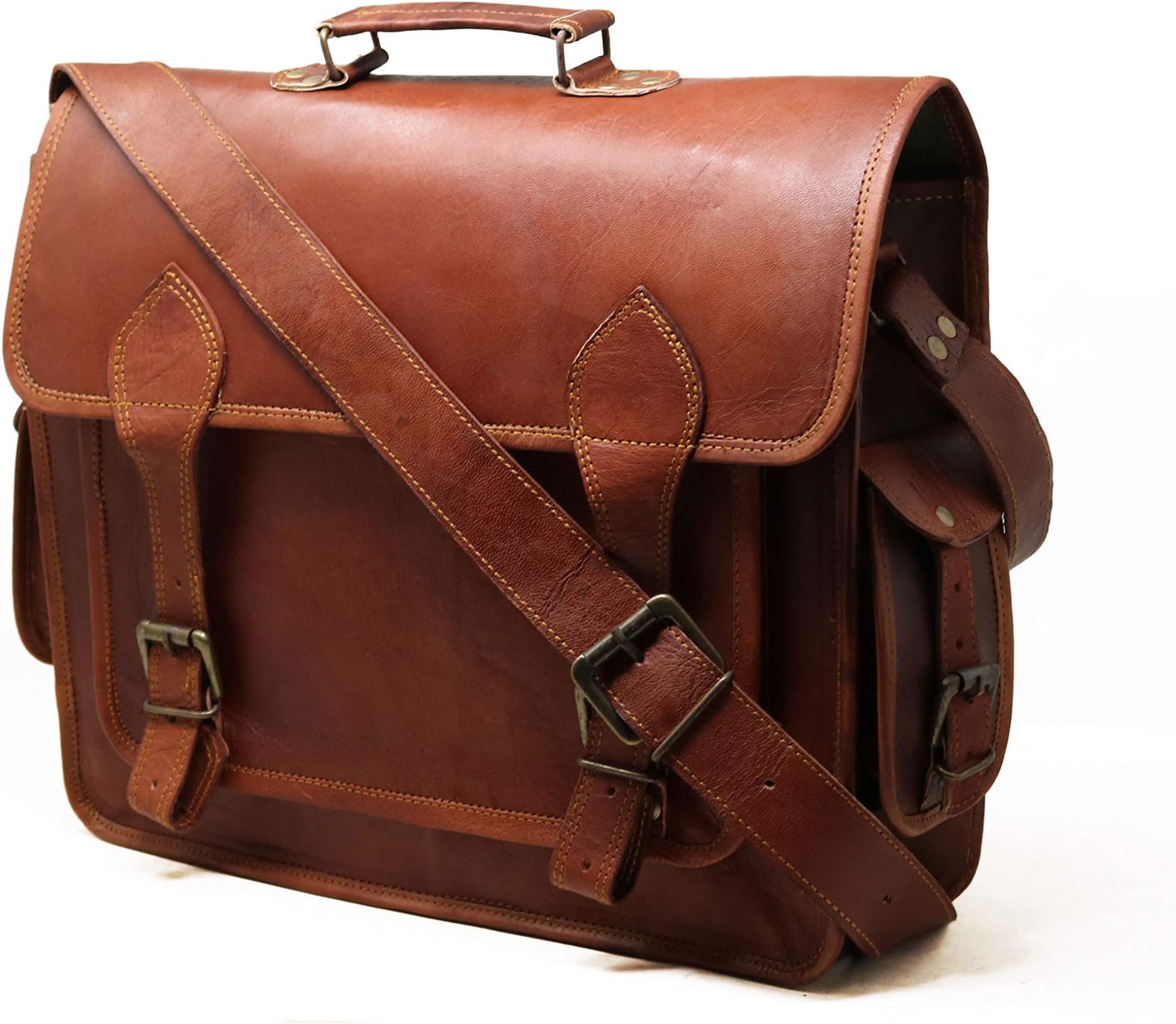 16" leather messenger bag laptop case office briefcase gift for men computer distressed shoulder bag