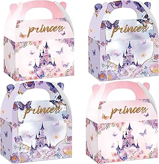W WINTMING 12 Pcs Princess Party Favor Boxes, Little Princess Birthday Castle Gift Boxes, for Candy, Snack, Goodie, Birthday, Weddings, Party Decoration Supplies, Gable Treat Boxes