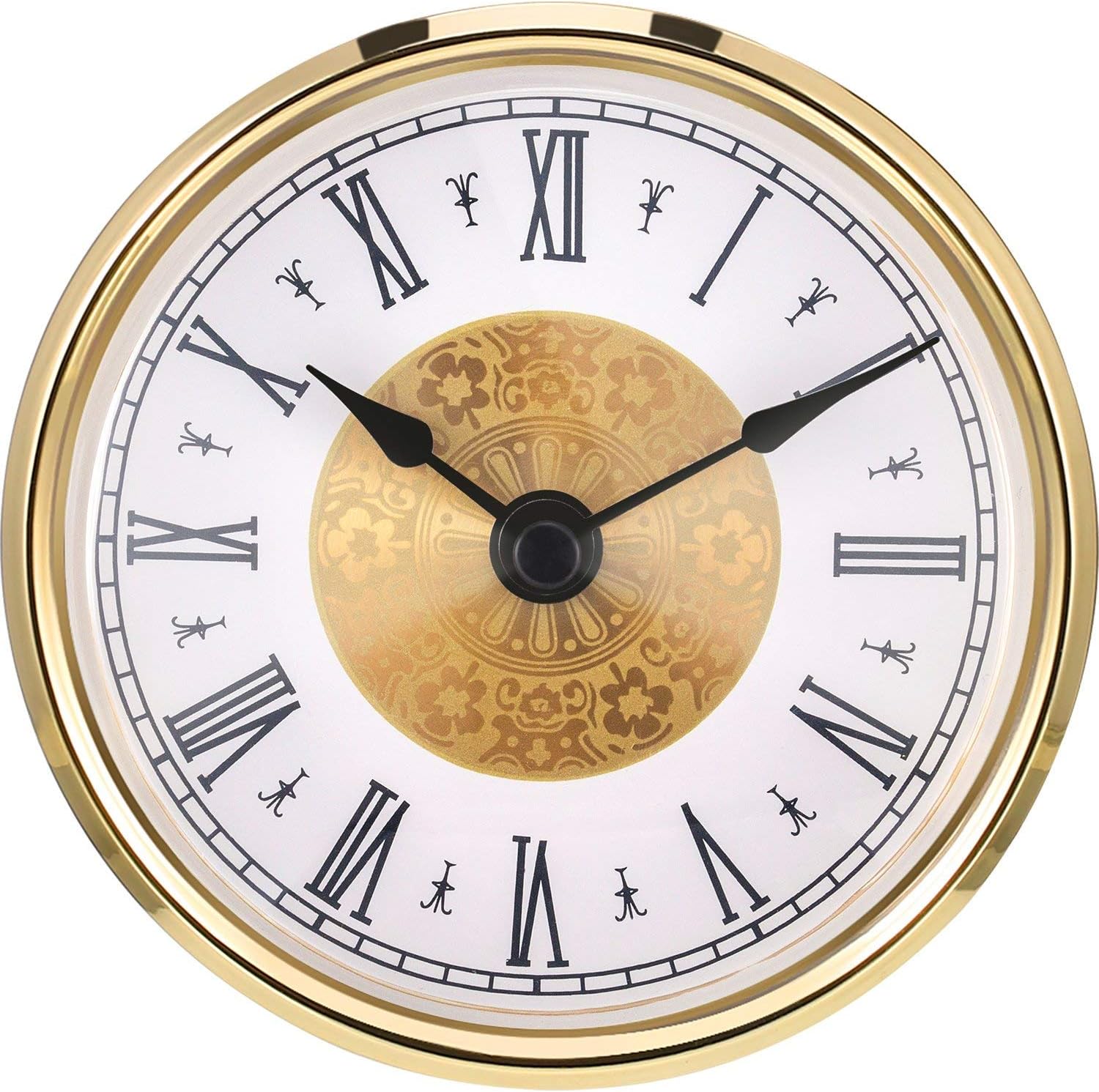 Hicarer 3-1/8 Inch (80 mm) Mini Quartz Clock Insert Round Clocks Head Insert Roman Number Replacement Movement White Face (Gold Trim)