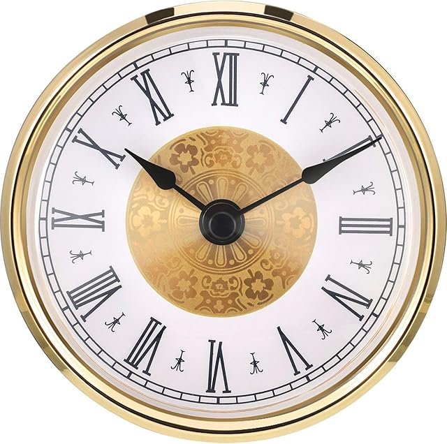 Hicarer 3-1/8 Inch (80 mm) Clock Insert with Roman Numeral, Quartz Movement (Gold Trim)