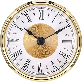 Hicarer 3-1/8 Inch (80 mm) Clock Insert with Roman Numeral, Quartz Movement, Gold Trim