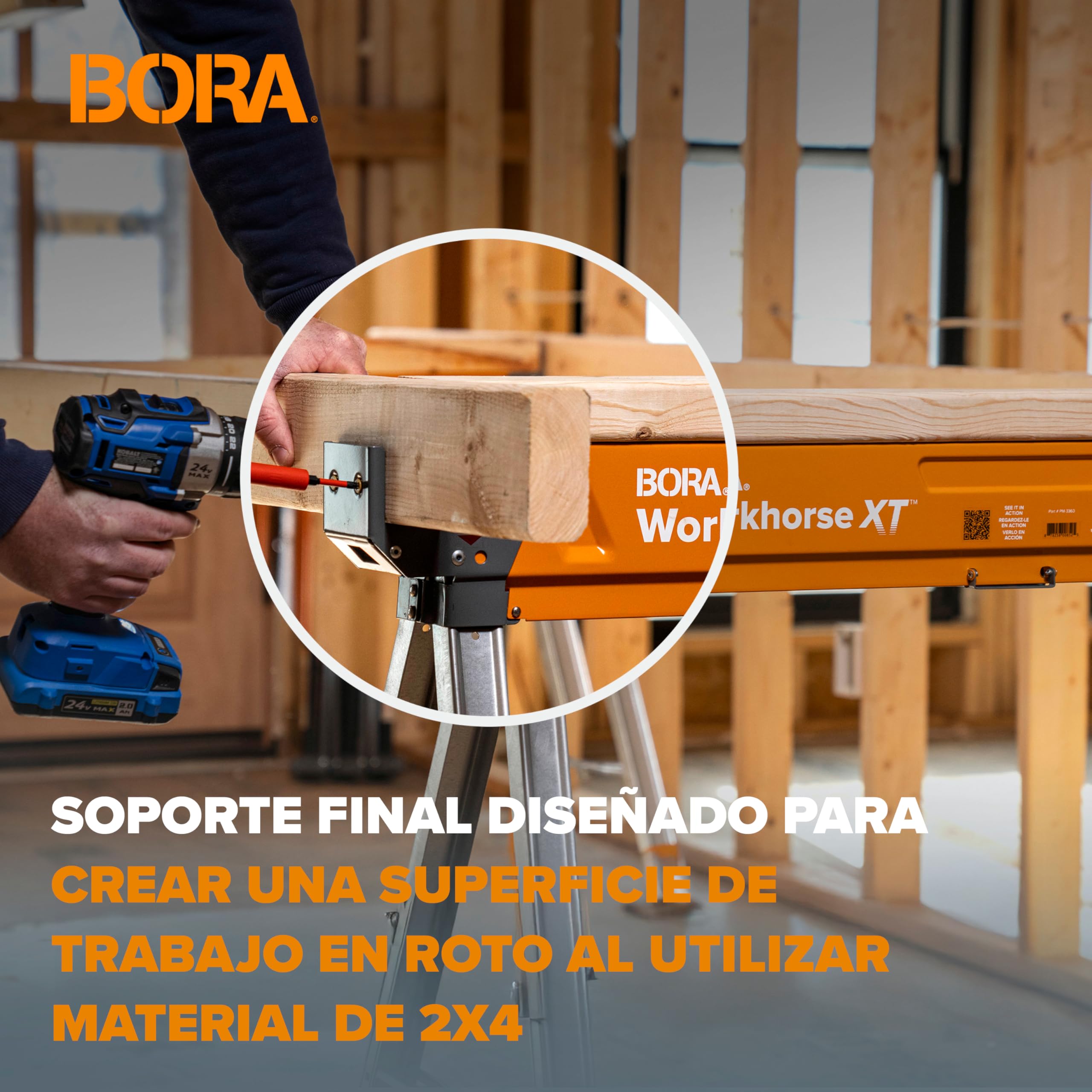 Bora Workhorse XT - Juego de 2 caballetes de sierra plegables, resistentes, altura ajustable, par con patas ajustables, caballo de sierra resistente para contratistas, banco de trabajo portátil con