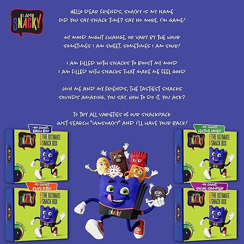 Miniatura 7 de I AM Snacky - Caja de aperitivos paquete variado de cuidado + tarjeta de felicitación - SNACKY'S SOCIAL SAMPLER (60 unidades) Cesta de regalo de