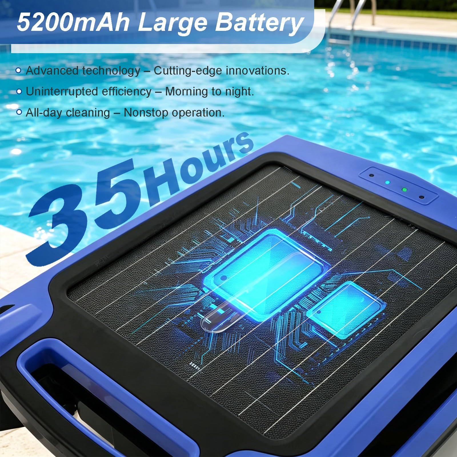 Robot Piscina Solare Senza Fili – Controllato App, Funziona Giorno e Notte, Cestino 4,1L, Evitamento Automatico e Piedini Morbidi – per Tutte Le Piscine Interrate e Fuori Terra Black