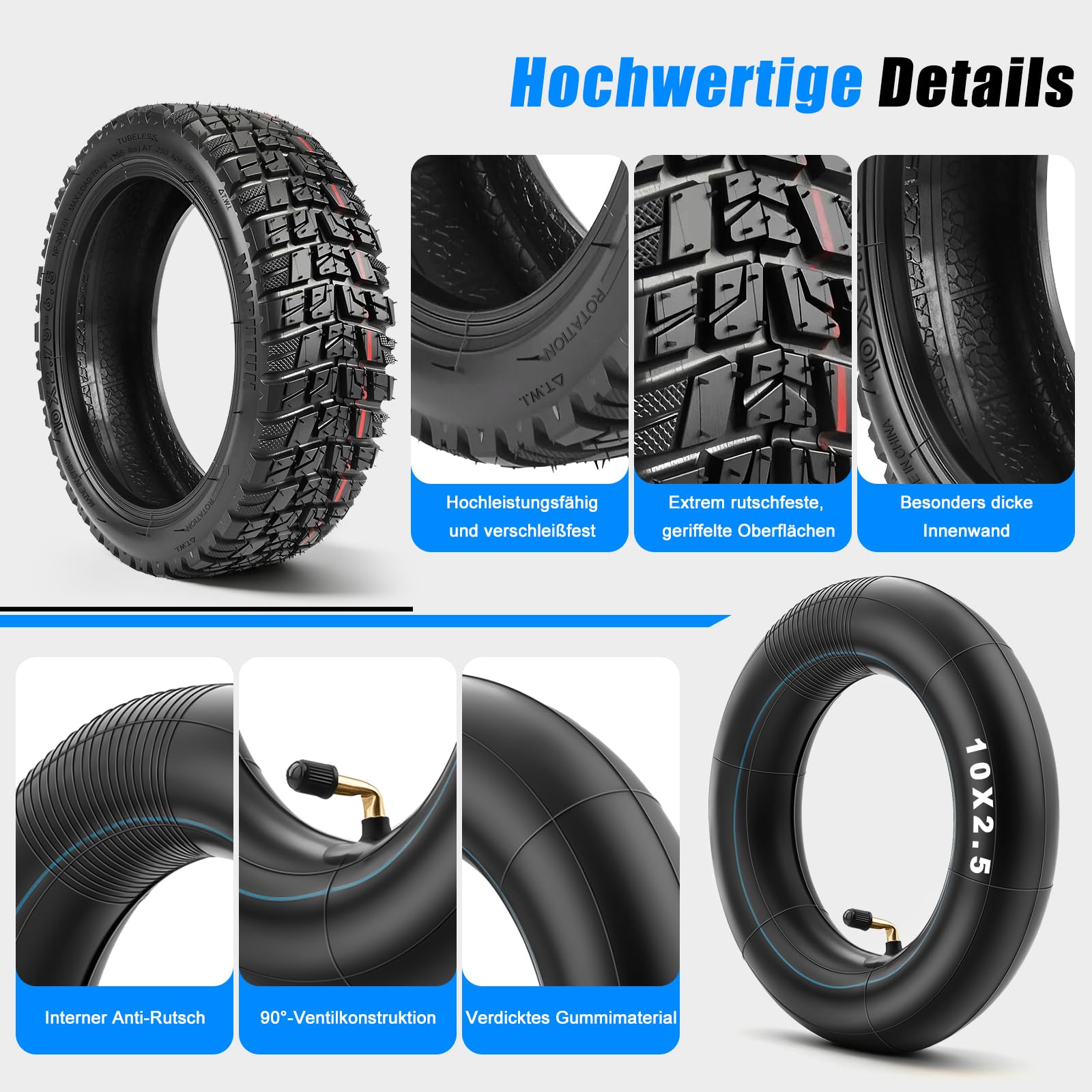 SYACHI Pneu Tubeless 10X2.75-6.5, Chambre a Air 10x2.50 Renforcée Pour Trottinette Electrique Speedway 5 /Urbanglide eCross Pro 2/Pro Boost, Kukirin G2 Master/Kukirin G3/Dualtron 3