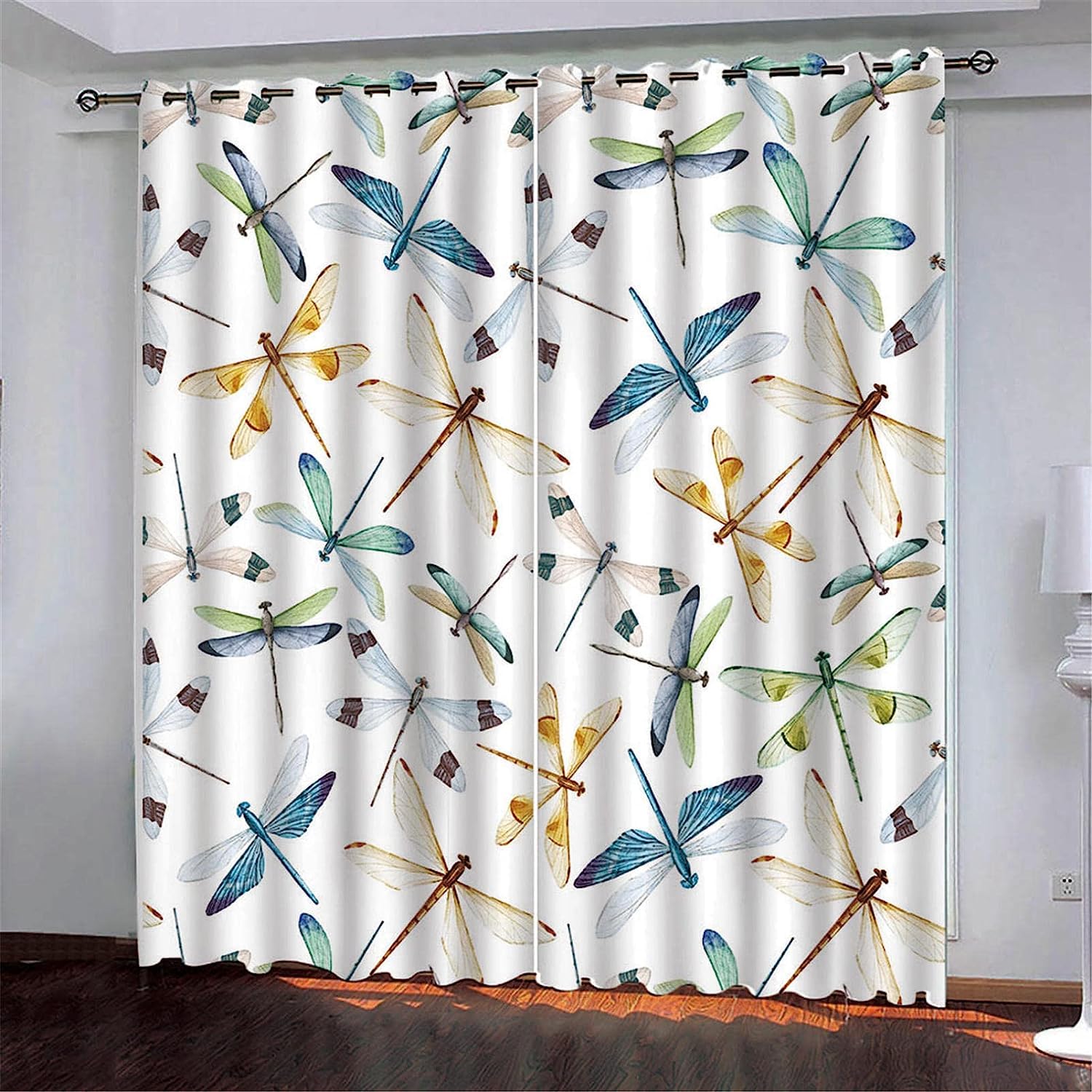 Kids Blackout Curtains Dragonfly Insect Thermal Insulated Window Treatment Solid Eyelet Curtain For Living Bedroom/Room Darkening & Noise Reduicing