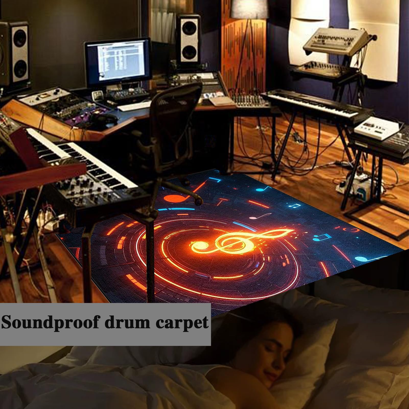 180 x 150 cm, dywan perkusyjny, dywan do perkusji, izolacja akustyczna, profesjonalny elektroniczny zestaw do perkusji jazzowej, perkusji basowej, werbla, perkusji i innych instrumentów