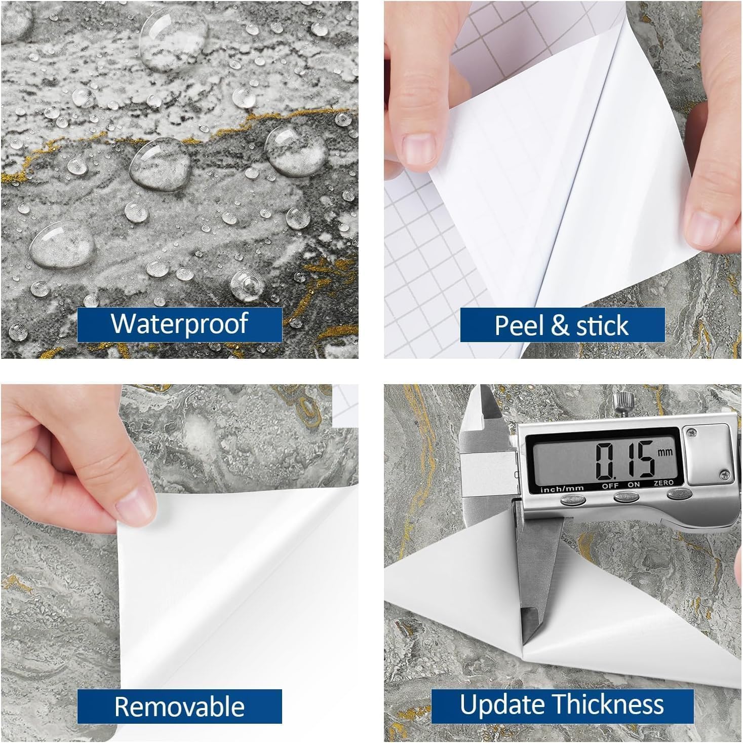 FunStick 24"x200" Grey Gold Liquid Marble Contact Paper for Countertops Peel and Stick Countertops Waterproof Granite Countertop Contact Paper Self Adhesive Marble Wallpaper for Kitchen Table Walls