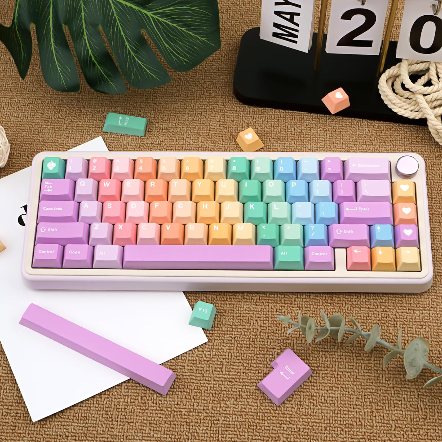 Custom Rainbow Color Keycaps, 150 Keys PBT Keycap Cherry Profile, Dye-Sublimation Colorful Keycaps for 61/64/68/84/87/100/104/108 Cherry MX Mechanical Keyboards