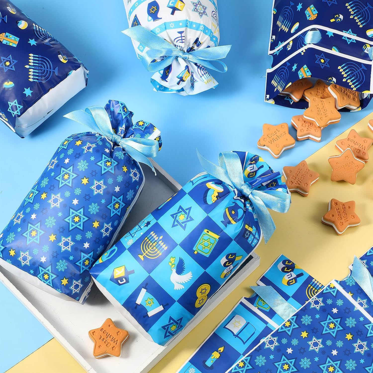 Pajean 48 Pcs Hanukkah Gift Bag Bulk Chanukah Drawstring Plastic Bags Chanukah Party Favor Hanukkah Candy Goodie Treat Pouch for Festival Party Supplies Decoration - Image 4