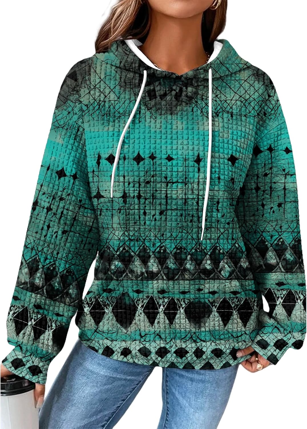 Womens Christmas Hoodies Pullover Cute Graphic Waffle Oversized Hooded Funny 2024 Fall Fashion Blouses