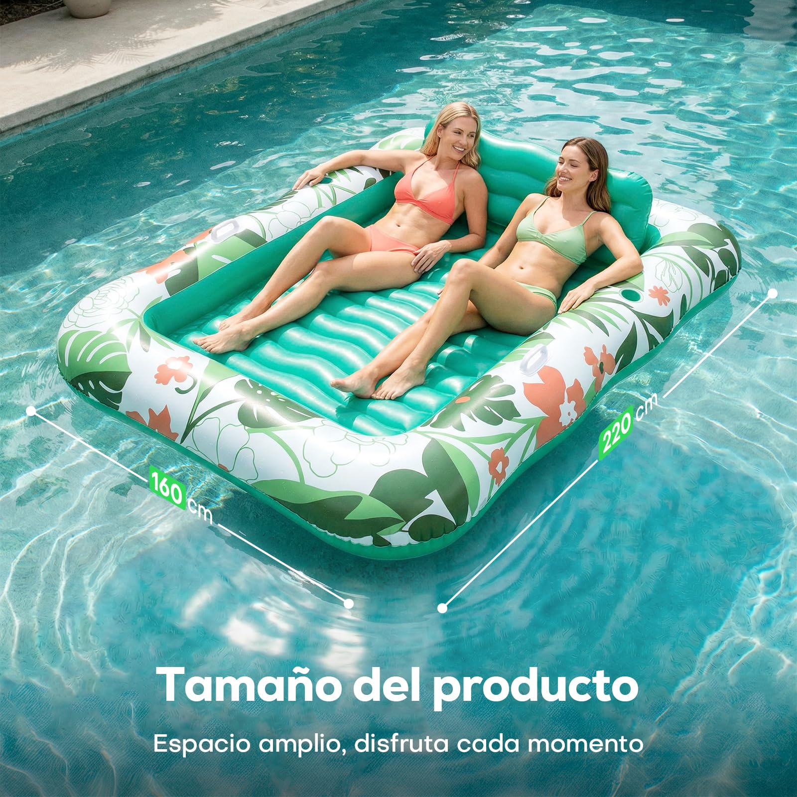 SOLAVERO Colchoneta Piscina Inflable, Tanning Pool Hinchable con Almohada Desmontable y Portavasos, Colchoneta Tumbona Bronceador para Adultos para Jardín, Playa y Piscina