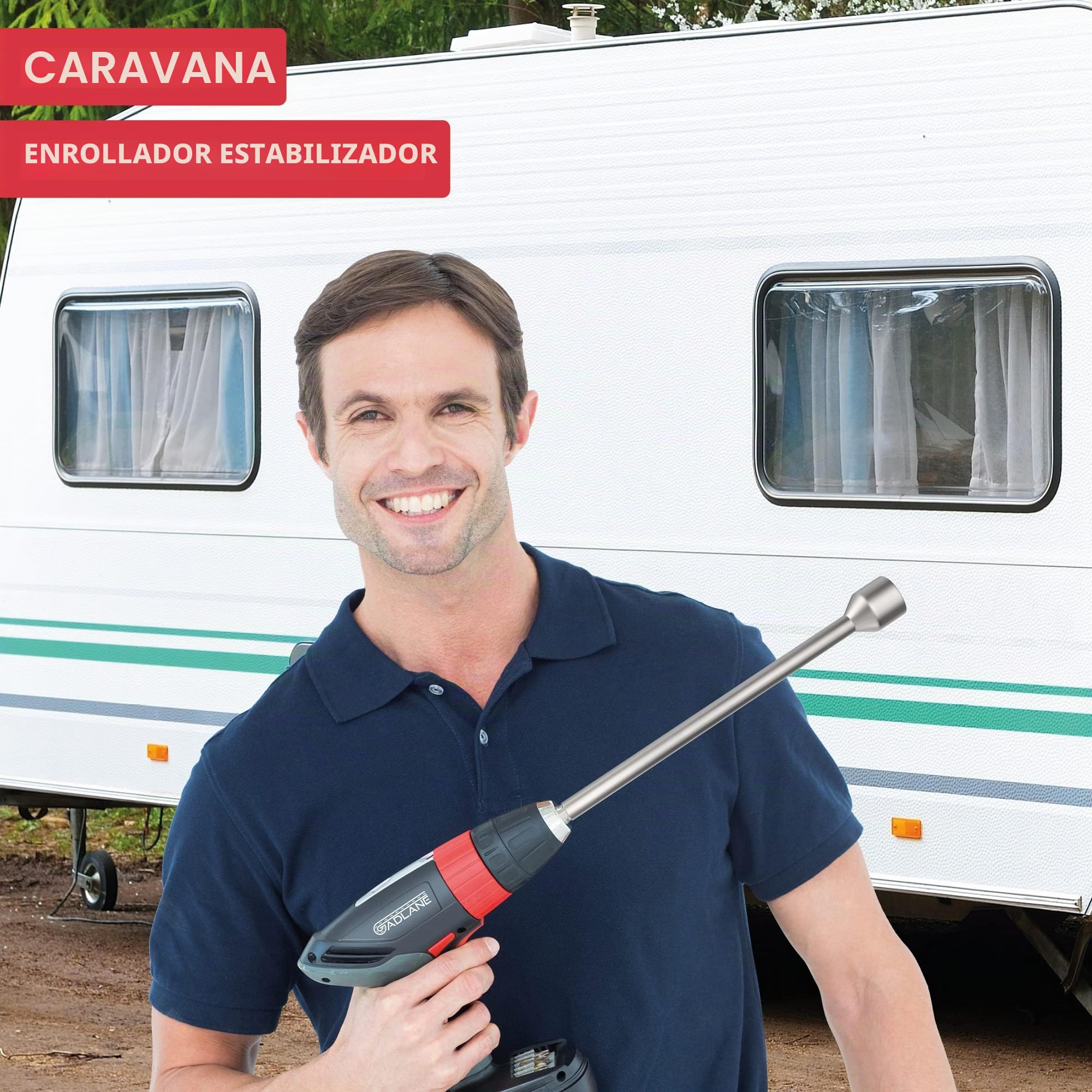 GADLANE - Prolongador/adaptador de taladro eléctrico para patas de caravana. 30 cm de largo, 19 mm de diámetro