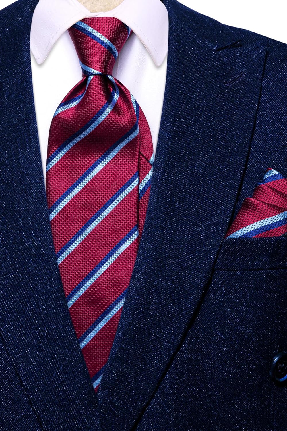 Hi-Tie Men Ties Sets Silk Stripe Paisley Necktie Pocket Square Cufflinks for Business Wedding - Image 7