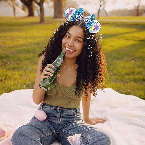 Miniatura 4 de FACHPINT Orejas de ratón, orejas de ratón para mujeres, orejas de ratón para niñas, orejas de hada de flores para vacaciones, parque temático,