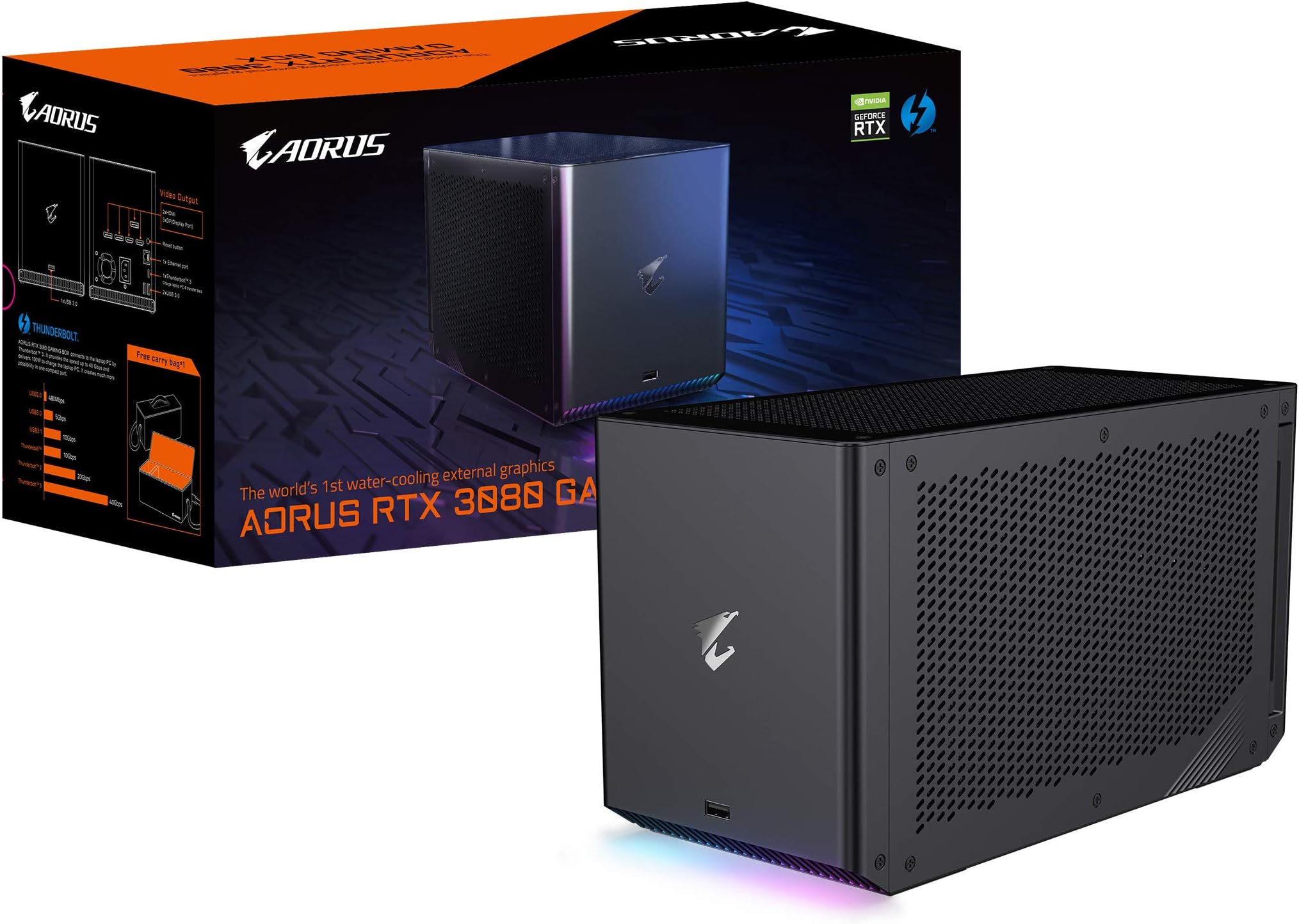 GIGABYTE AORUS RTX 3080 Gaming Box External Graphics Card, WATERFORCE All-in-one Cooling System, Thunderbolt 3, GV-N3080IXEB-10GD