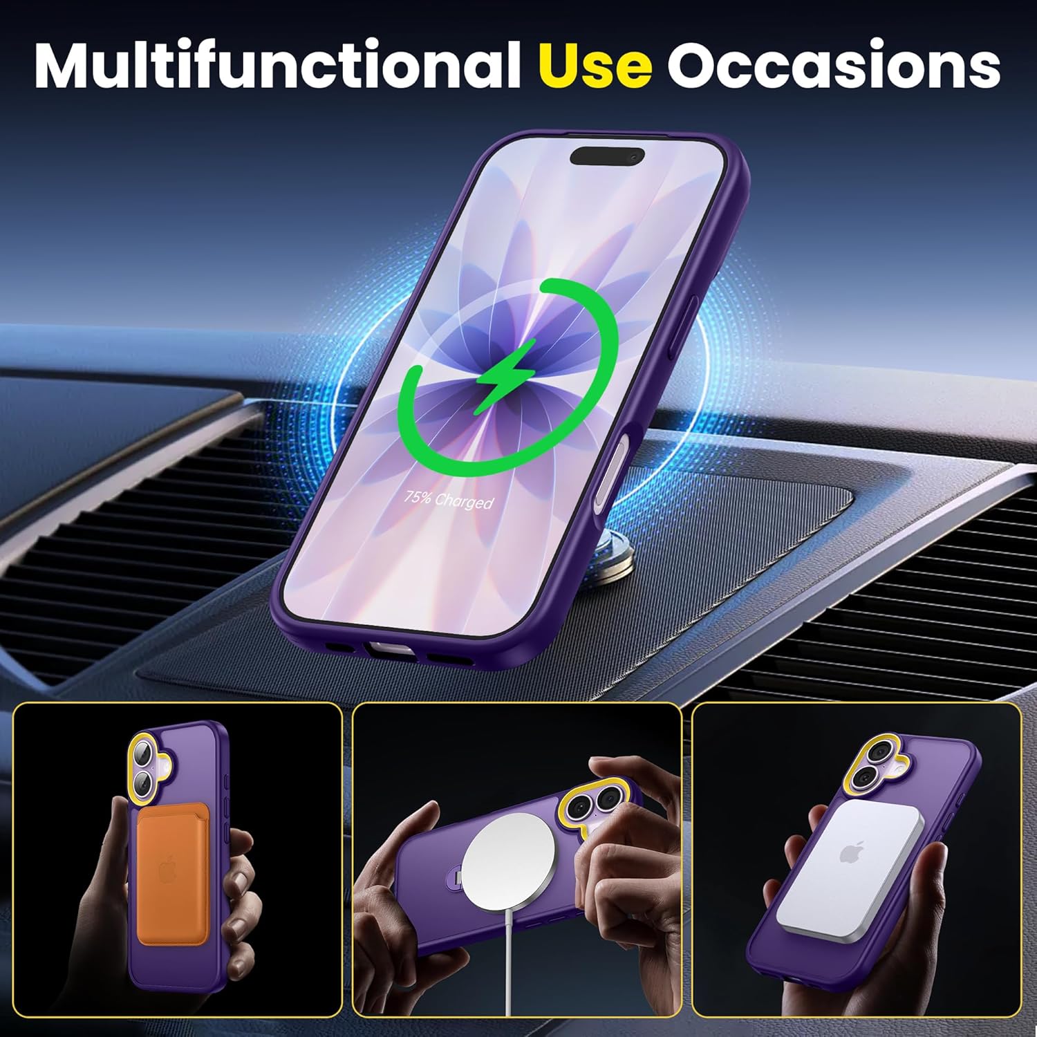 Supdeal Magnetic Stand Case for iPhone 17, [360° Rotating Invisible Kickstand] [Military Grade Protection] Ring Magnet Holder Matte Phone Cover, 6.3'', Purple