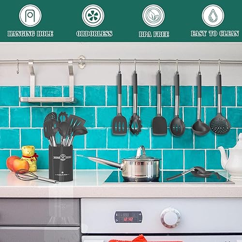 Miniatura 7 de Umite Chef Juego de utensilios de cocina de silicona, 43 espátulas de silicona con mango de acero inoxidable, antiadherente, resistente al calor,