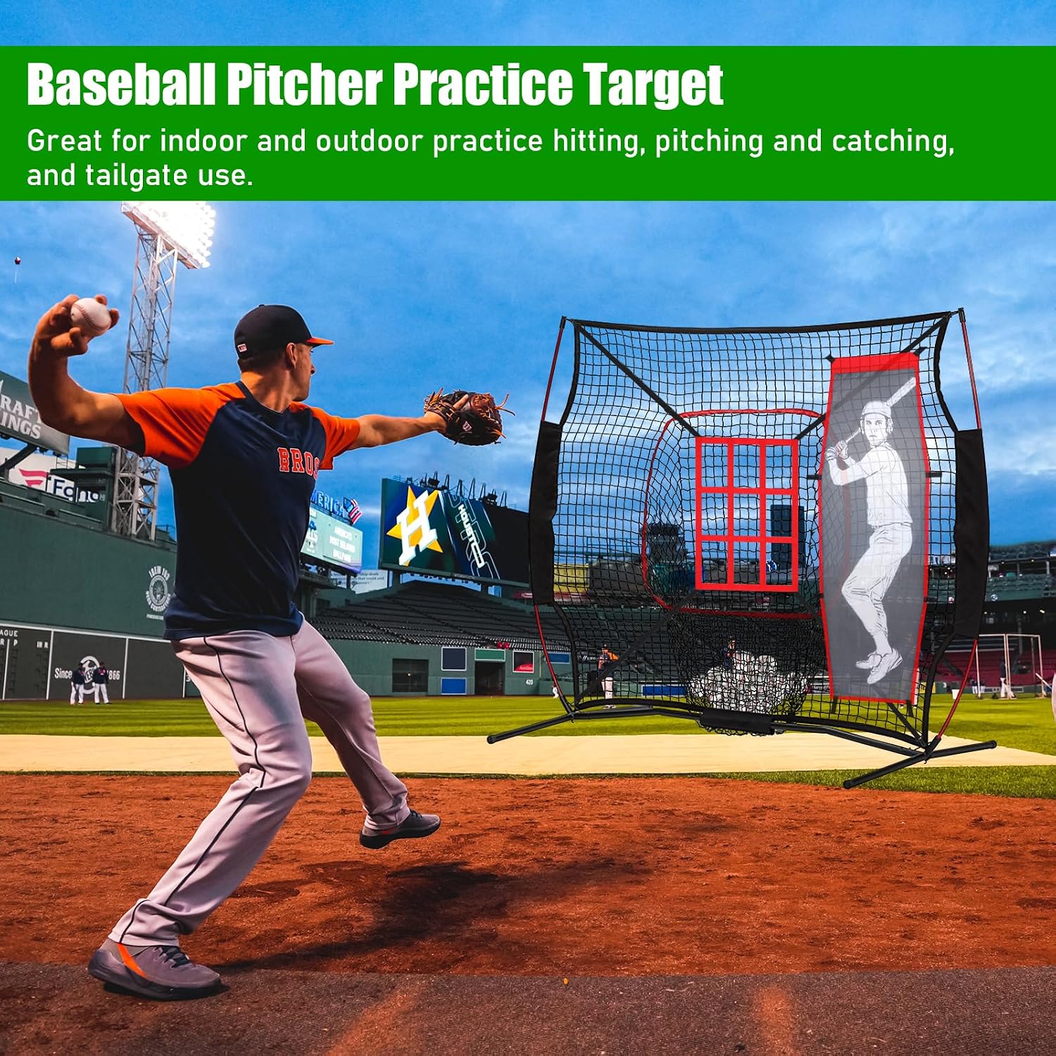 2PCS Baseball Softball Pitching Target & Dummy Batter, Adjustable Baseball Pitching Net Training Aids 9 Hole Strike Zone Attachment, Baseball & Softball Practice Net for Hitting Accuracy