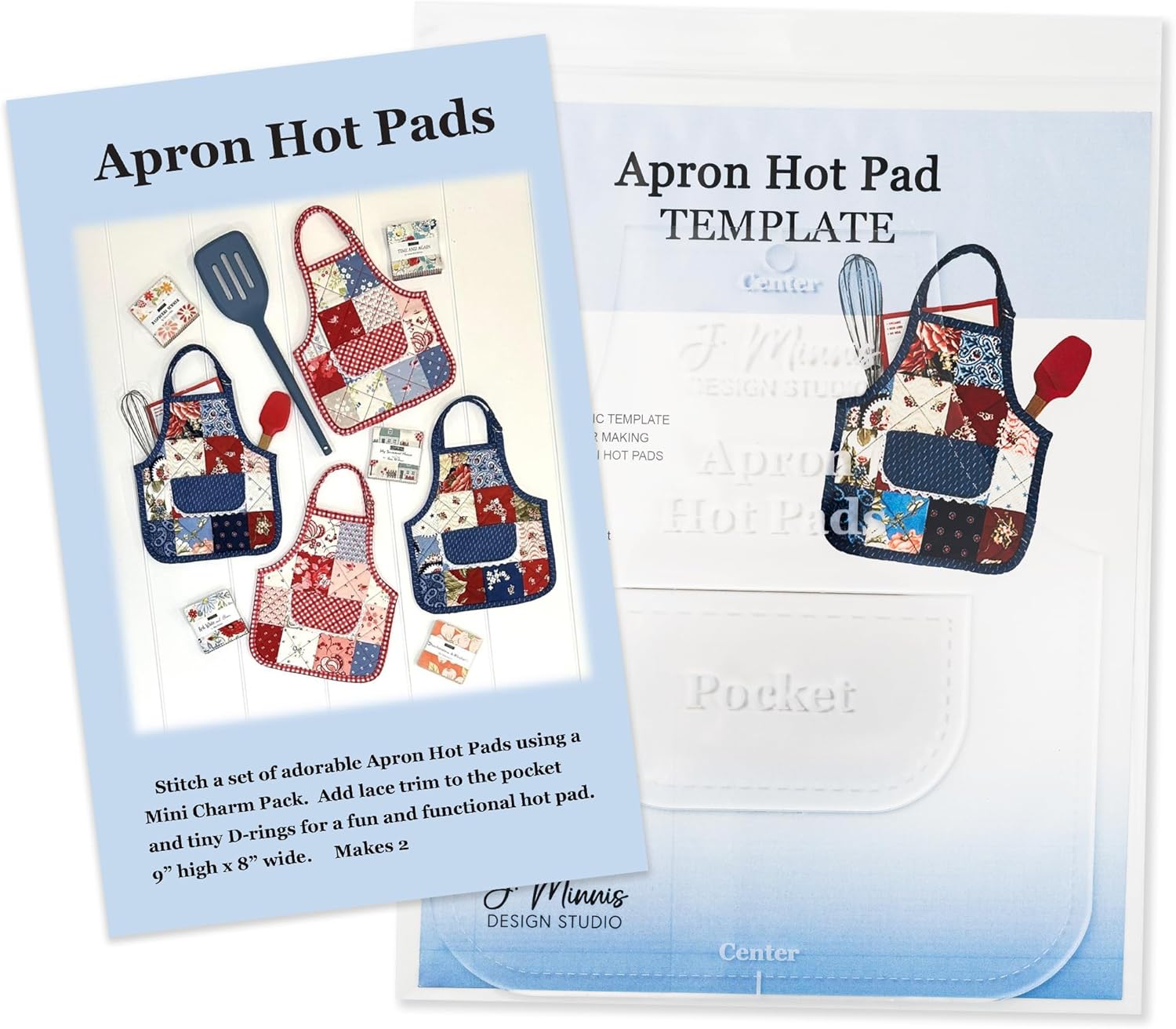 Apron Hot Pads Pattern & Template Set, 9x8 inch, Makes 2 Mini Quilted Pads with Pockets