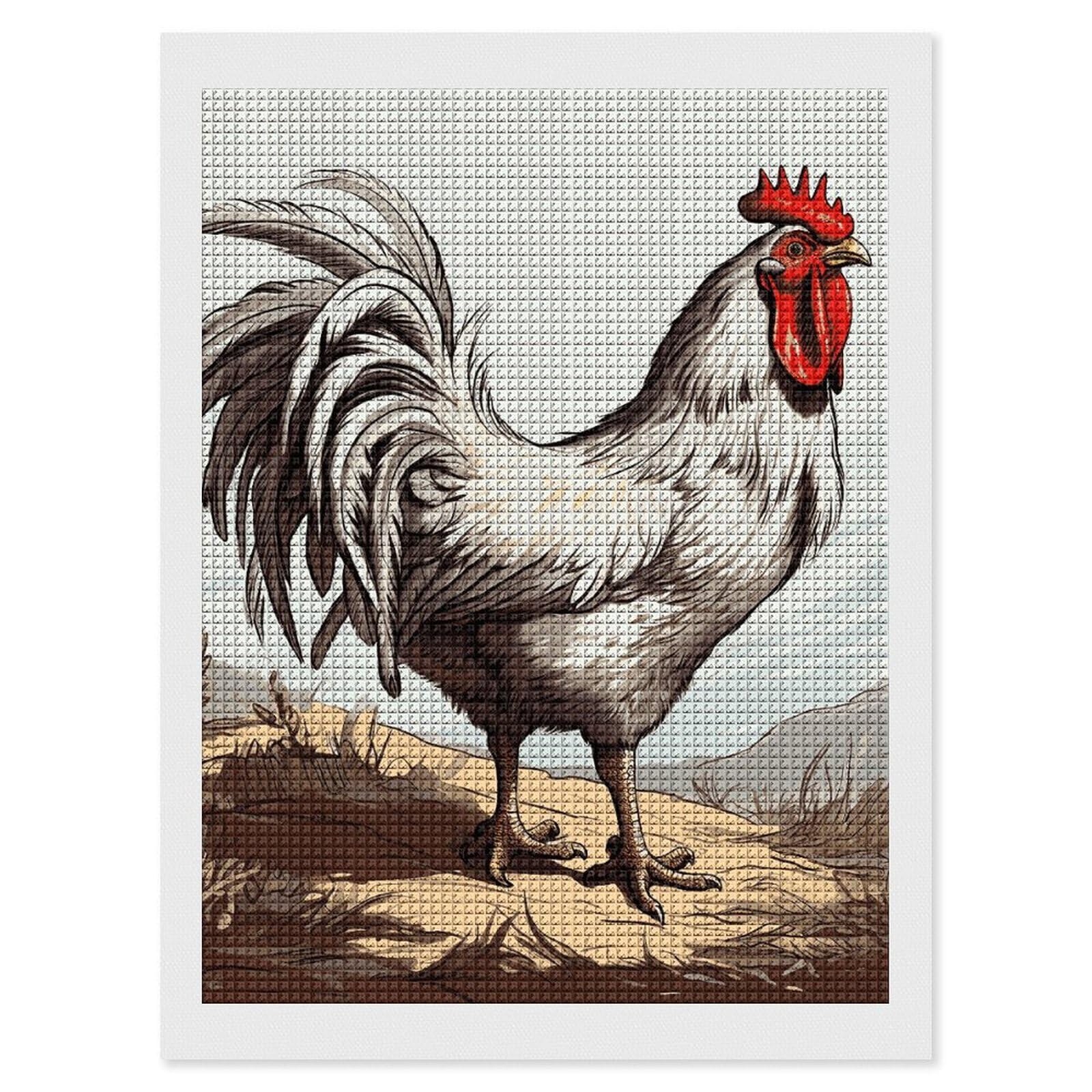 Chicken Sketch Diamond Art Kits for Adults, DIY 5D Diamonds Painting Kits for Beginner, Round Full Drill Diamond Dots Painting, 12"x16" Diamonds Pictures Gem Art and Crafts Wall Decor