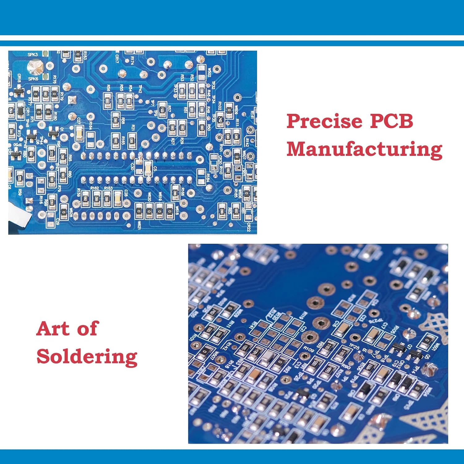 Images showing precise PCB manufacturing and soldering on the control board