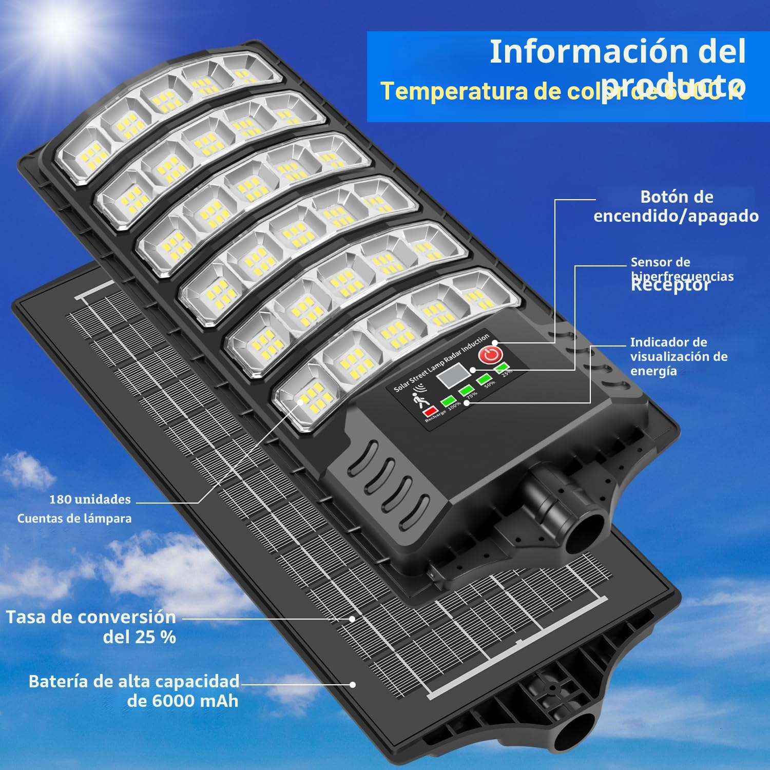 Farolas Solares Exterior, 6000K Farola Solar con Sensor de Movimiento, Control Remoto, IP67 Impermeable Luz Solar Exterior Jardín, Lampara Solar Foco LED Solar para Patio Garage, 2 Paquetes