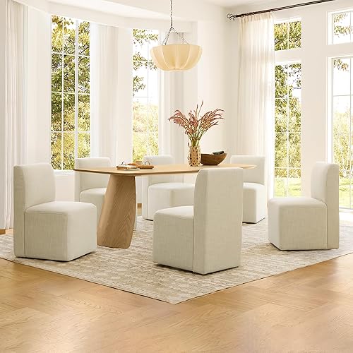 Miniatura 7 de CHITA Juego de 2 sillas de comedor con ruedas, sillas modernas rodantes sin brazos tapizadas con certificación FSC para dormitorio, sala de lectura,