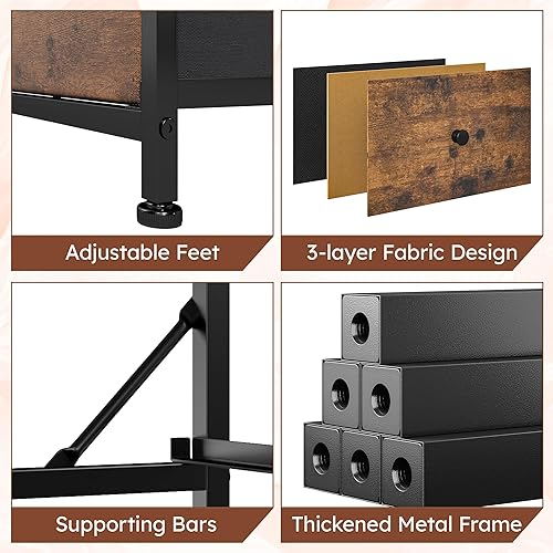 Miniatura 6 de Cómoda alta para dormitorio con 12 cajones, cómoda de tela y cómoda con marco de metal resistente, parte superior de madera, armario