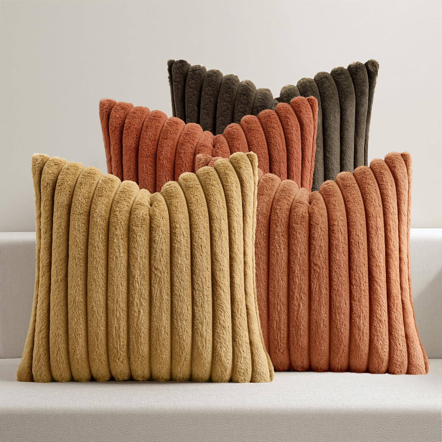 MIULEE Fall Rust Orange Faux Fur Plush Decorative Throw Pillow Covers 18x18