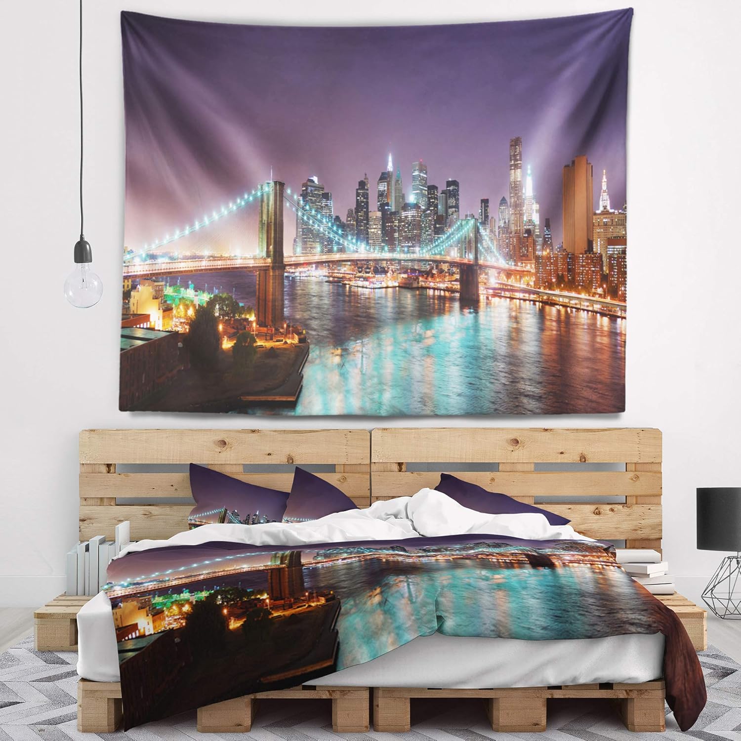 Designart ' Hudson River Panoramic View' Landscape Photography Tapestry Blanket Décor Wall Art for Home and Office, Created On Lightweight Polyester Fabric Medium: 39" x 32"