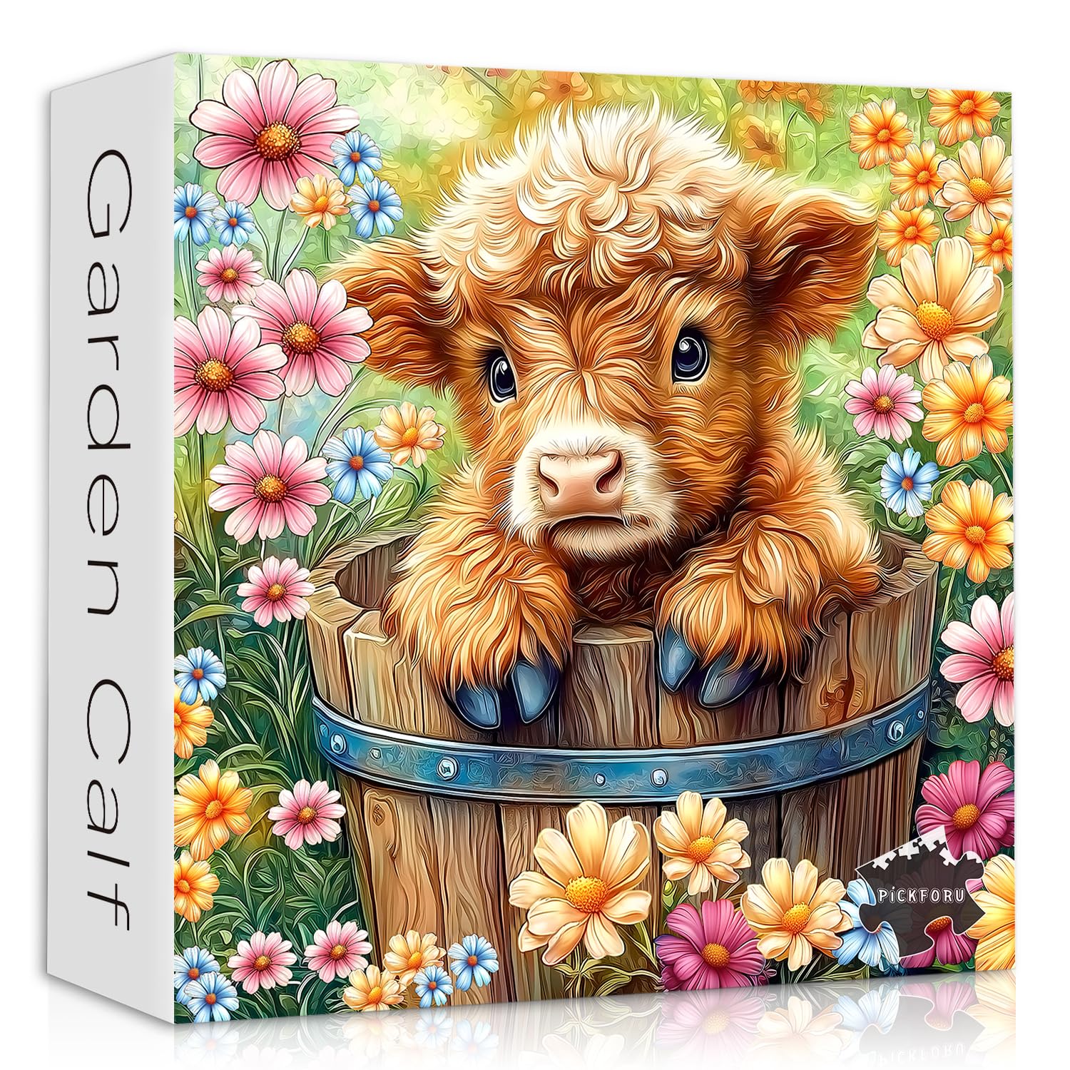 PICKFORU Highland Cow Puzzles for Adults 1000 Pieces, Cute Cow Animal Flower Puzzles for Adults 1000 Pieces, Colorful Floral Garden Jigsaw Puzzles, Nature Plant Scenery Puzzles for Adults