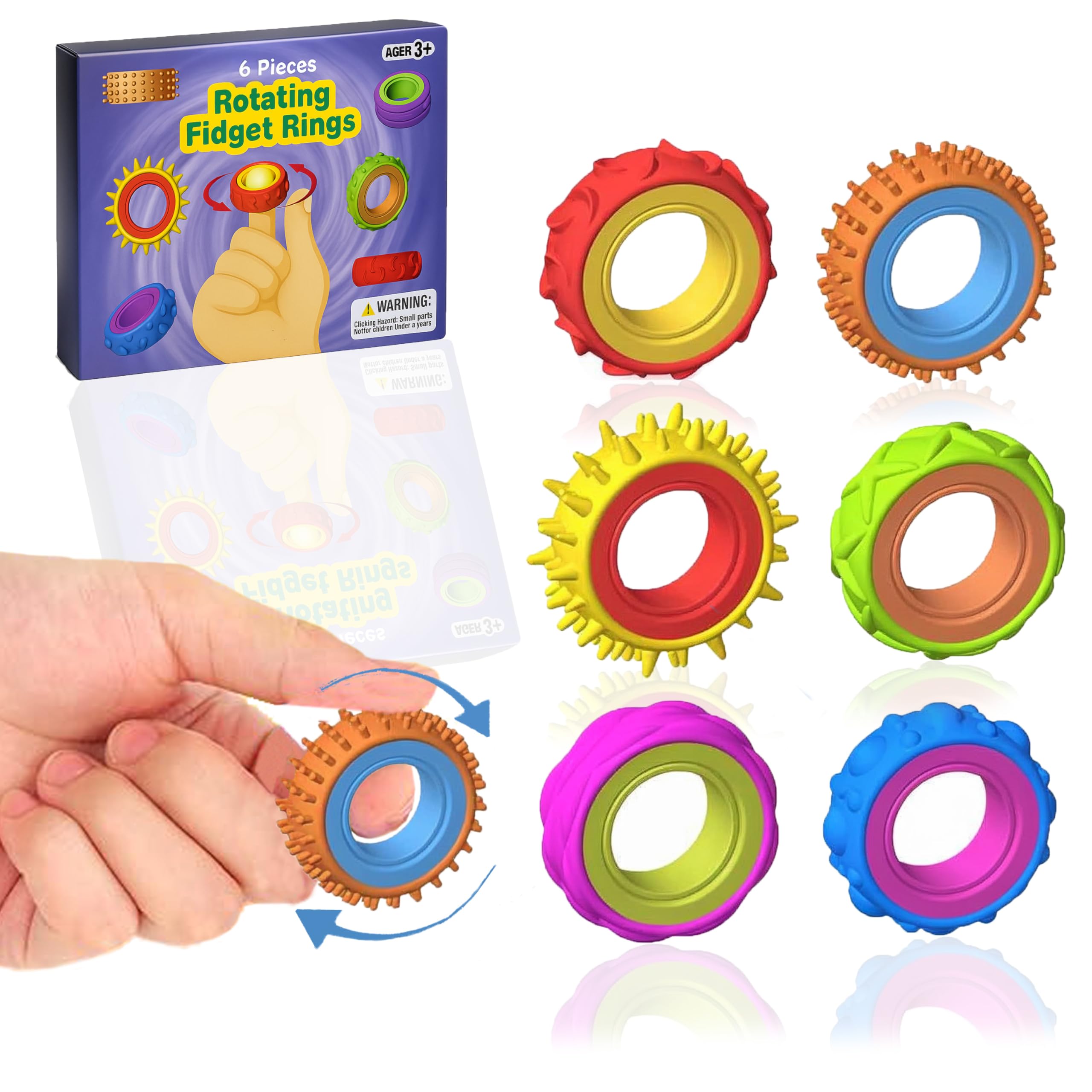 Fidget Sensory Rings  6 Pack Textured Finger Spinner Rings  Calming Fidget Toys for Autism, ADHD, Anxiety Relief  Quiet Classroom & Office Stress Toys for Adults & Children